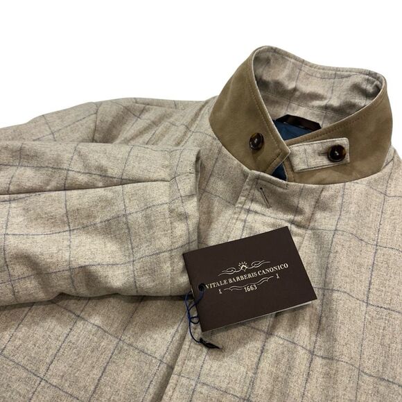 Khaki’s of Carmel Tan Window Pane Italian Wool Quilted Preppy Winter Jacket, 56/ - Picture 9 of 15